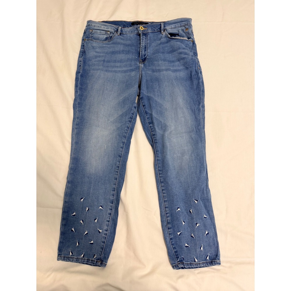 Tommy Hilfiger Womens Sailboat Embroidered Straight Leg Jeans Blue Size 14